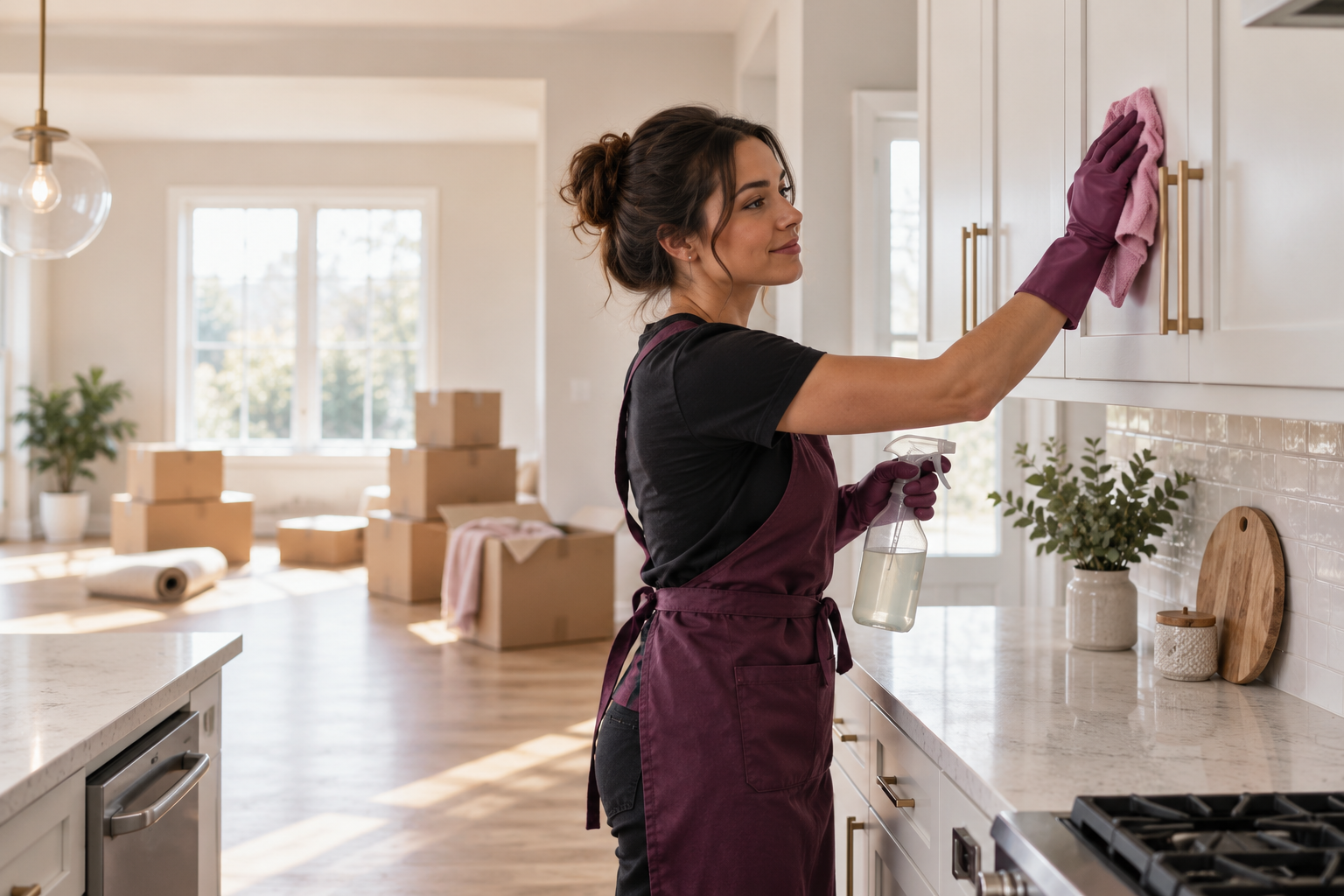 Illustrative move-out cleaning in a bright home